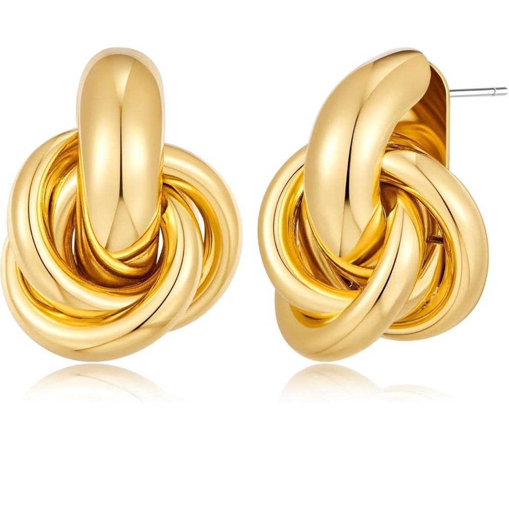 Gold Knot Earrings Drop Women Jewelry Twisted Stud Link - Picture 2 of 6